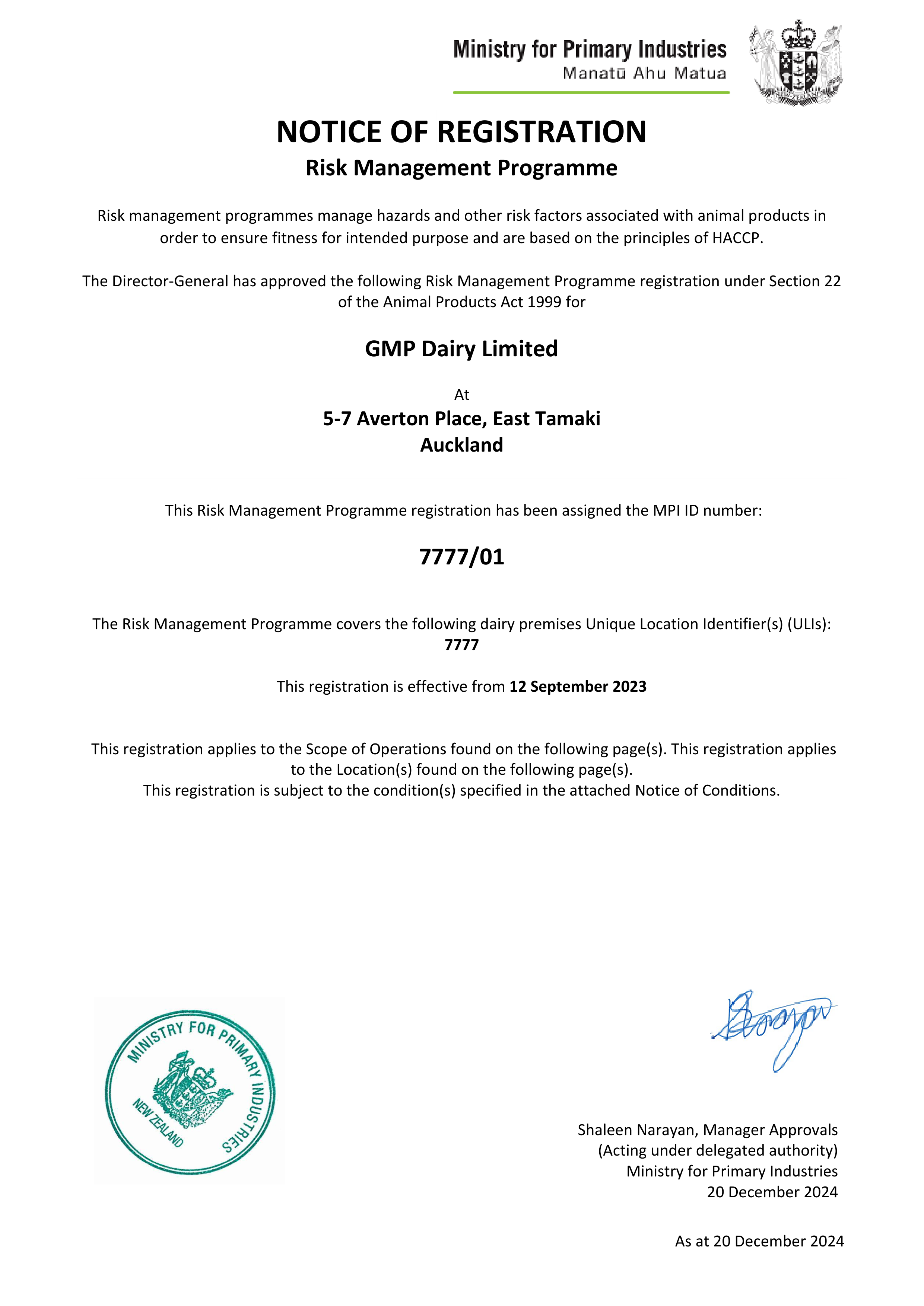 New Zealand MPI Certified