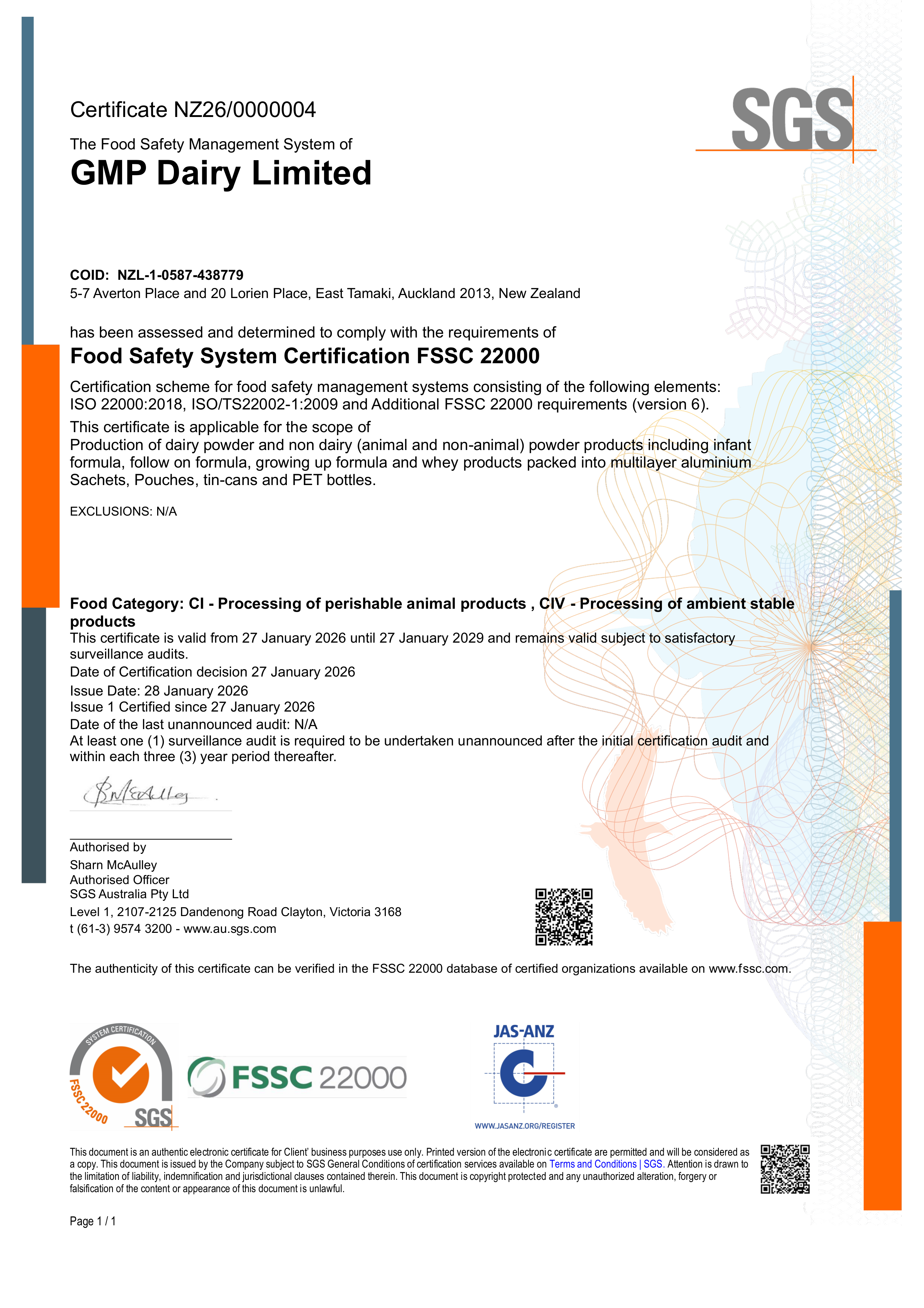 SGS FSSC 22000 Certified